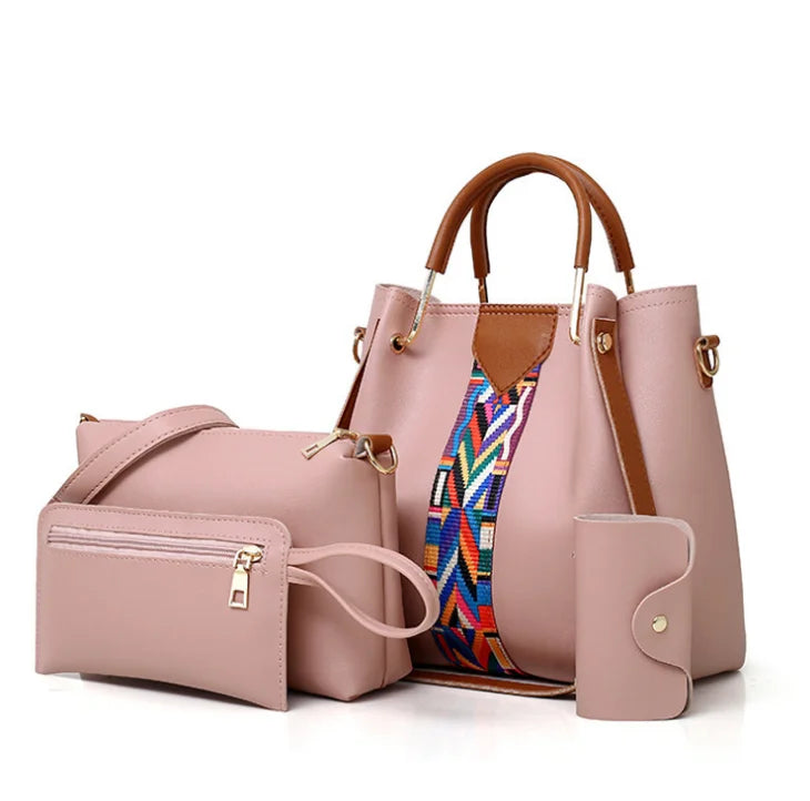 New arrival high quality pu handbags 4pcs in 1 set fashion ladies handbag women bag set big capacity shoulder crossbody bag