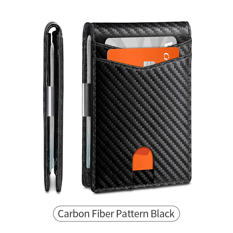 RFID Slim Men's Wallet With Money Clip,Minimalist Front Pocket Bifold Card Holder Carbon fibre Credit Card Holder Wallet