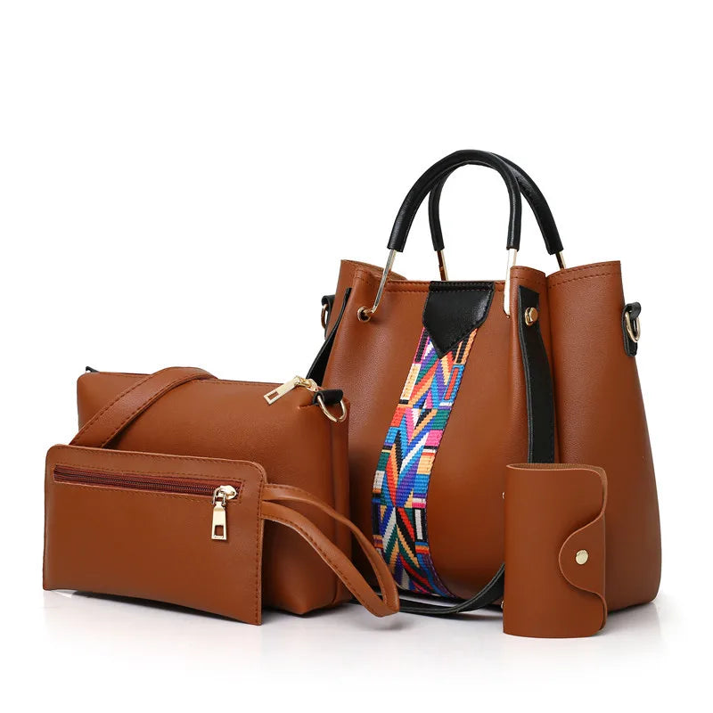 New arrival high quality pu handbags 4pcs in 1 set fashion ladies handbag women bag set big capacity shoulder crossbody bag