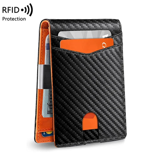 RFID Slim Men's Wallet With Money Clip,Minimalist Front Pocket Bifold Card Holder Carbon fibre Credit Card Holder Wallet